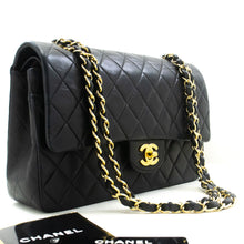 CHANEL Classic Double Flap 10" Chain Shoulder Bag Black Lambskin p62 hannari-shop