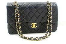 CHANEL Classic Double Flap 10" Chain Shoulder Bag Black Lambskin p62 hannari-shop
