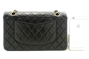 CHANEL Classic Double Flap 10" Chain Shoulder Bag Black Lambskin p62 hannari-shop