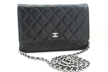 CHANEL Black Classic Wallet On Chain WOC Shoulder Bag Lambskin p78 hannari-shop