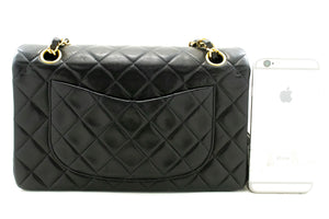 CHANEL Classic Double Flap 9" Chain Shoulder Bag Black Lambskin p68 hannari-shop