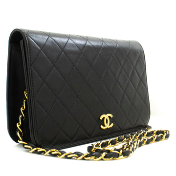 CHANEL Full Flap Chain Shoulder Bag Clutch Black Quilted Lambskin p72 hannari-shop