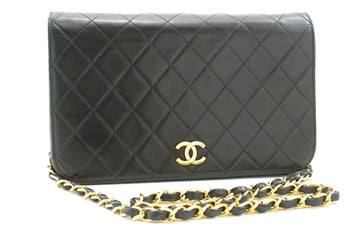CHANEL Full Flap Chain Shoulder Bag Clutch Black Quilted Lambskin p72 hannari-shop