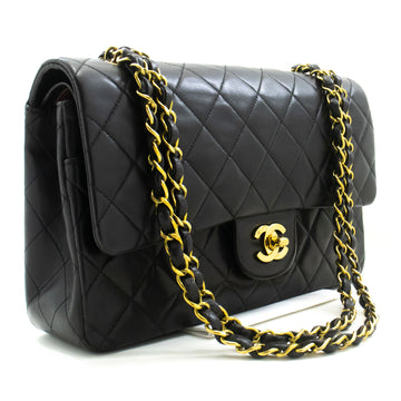 CHANEL Classic Double Flap 10" Chain Shoulder Bag Black Lambskin f91 hannari-shop