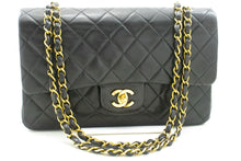 CHANEL Classic Double Flap 10" Chain Shoulder Bag Black Lambskin f91 hannari-shop