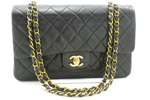 CHANEL Classic Double Flap 10" Chain Shoulder Bag Black Lambskin f91 hannari-shop