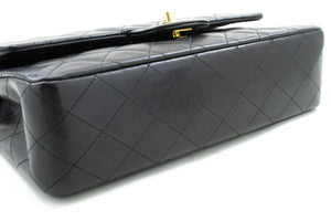 CHANEL Classic Double Flap 10" Chain Shoulder Bag Black Lambskin f91 hannari-shop