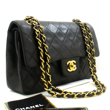 CHANEL Classic Double Flap 9" Chain Shoulder Bag Black Lambskin p70 hannari-shop