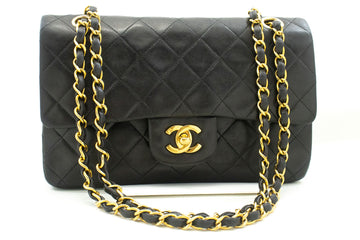 CHANEL Classic Double Flap 9" Chain Shoulder Bag Black Lambskin p70 hannari-shop