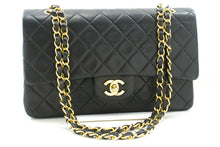 CHANEL Classic Double Flap 10" Chain Shoulder Bag Black Lambskin p61 hannari-shop