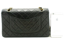 CHANEL Classic Double Flap 10" Chain Shoulder Bag Black Lambskin p61 hannari-shop