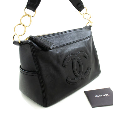 CHANEL Grained Calfskin Gold Chain Shoulder Bag Black Leather Zip p94 hannari-shop