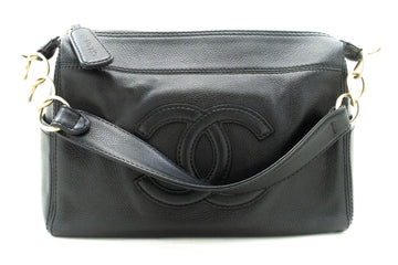 CHANEL Grained Calfskin Gold Chain Shoulder Bag Black Leather Zip p94 hannari-shop