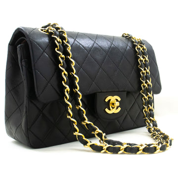 CHANEL Classic Double Flap 9" Chain Shoulder Bag Black Lambskin p92 hannari-shop