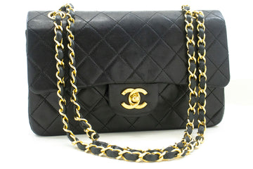 CHANEL Classic Double Flap 9" Chain Shoulder Bag Black Lambskin p92 hannari-shop