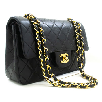 CHANEL Classic Double Flap 9" Chain Shoulder Bag Black Lambskin p89 hannari-shop