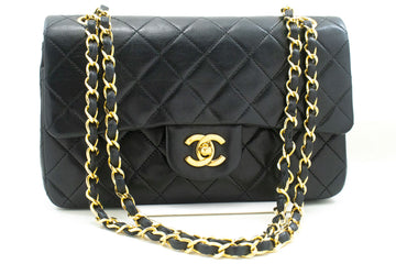 CHANEL Classic Double Flap 9" Chain Shoulder Bag Black Lambskin p89 hannari-shop