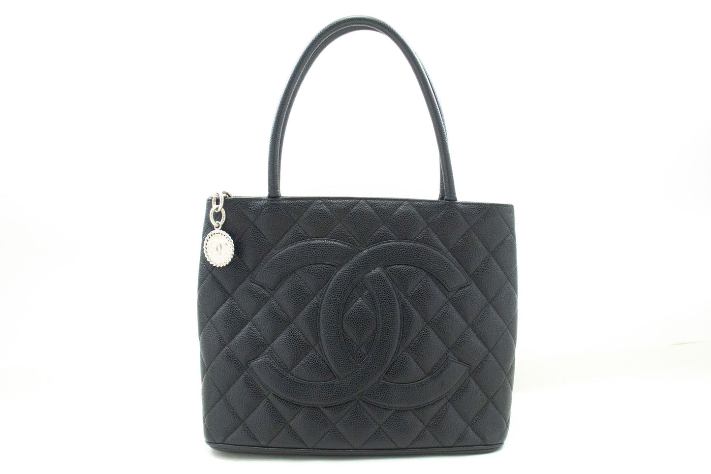 CHANEL Silver Medallion Schoudertas van Gegranuleerd Kalfsleer p80 hannari-shop