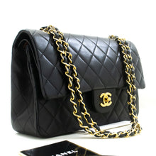 CHANEL Classic Double Flap 10" Chain Shoulder Bag Black Lambskin p76 hannari-shop