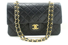 CHANEL Classic Double Flap 10" Chain Shoulder Bag Black Lambskin p76 hannari-shop