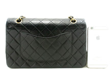 CHANEL Classic Double Flap 10" Chain Shoulder Bag Black Lambskin p76 hannari-shop