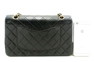 CHANEL Classic Double Flap 10" Chain Shoulder Bag Black Lambskin p76 hannari-shop