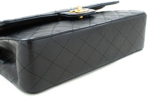 CHANEL Classic Double Flap 10" Chain Shoulder Bag Black Lambskin p76 hannari-shop