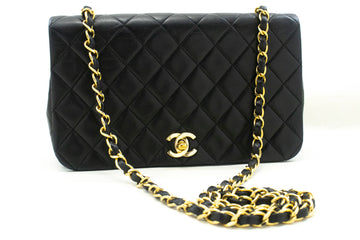 CHANEL Full Flap Chain Shoulder Bag Black Quilted Lambskin Leather p07 hannari-shop