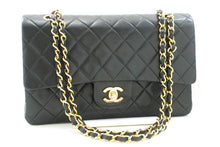 CHANEL Classic Double Flap 10" Chain Shoulder Bag Black Lambskin p84 hannari-shop