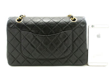 CHANEL Classic Double Flap 10" Chain Shoulder Bag Black Lambskin p84 hannari-shop
