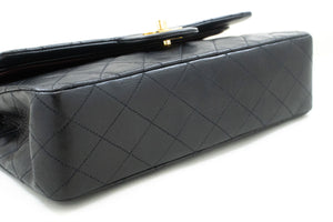 CHANEL Classic Double Flap 10" Chain Shoulder Bag Black Lambskin p84 hannari-shop