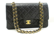 CHANEL Classic Double Flap 10" Chain Shoulder Bag Black Lambskin p81 hannari-shop