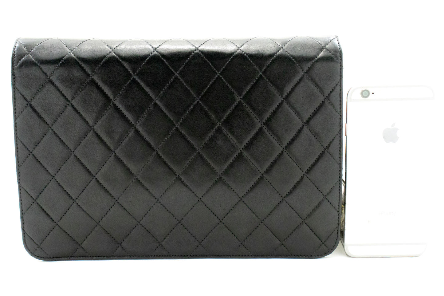 Sac à bandoulière chaîne CHANEL Pochette noire matelassée en agneau rabat portefeuille p42 hannari-shop