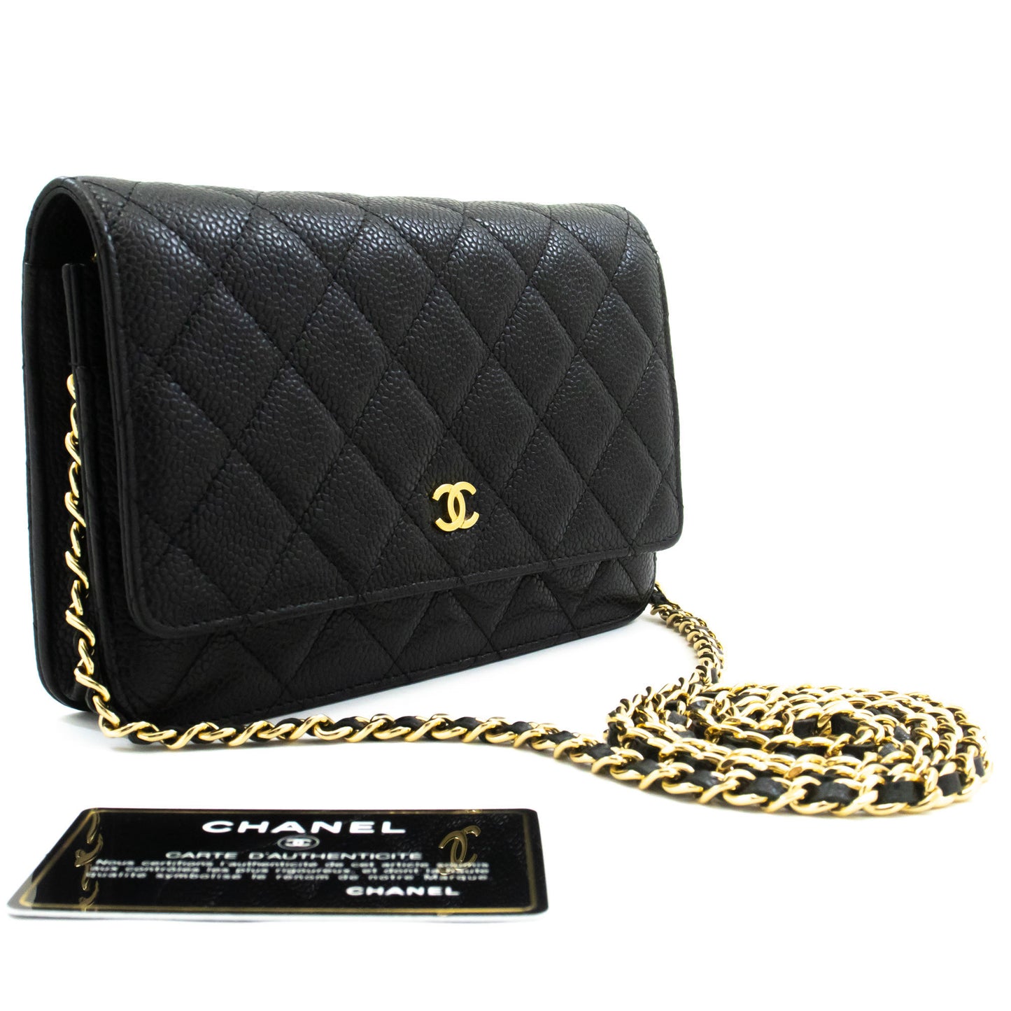 CHANEL Grained Calfskin Wallet On Chain WOC Sort Skuldertaske aa4 hannari-shop