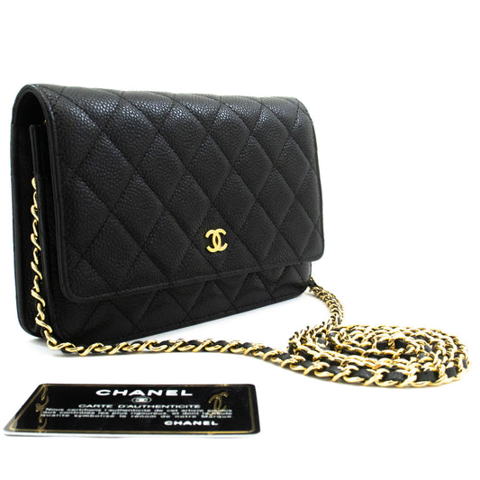 CHANEL Grained Calfskin Wallet On Chain WOC Black Shoulder Bag aa4 hannari-shop