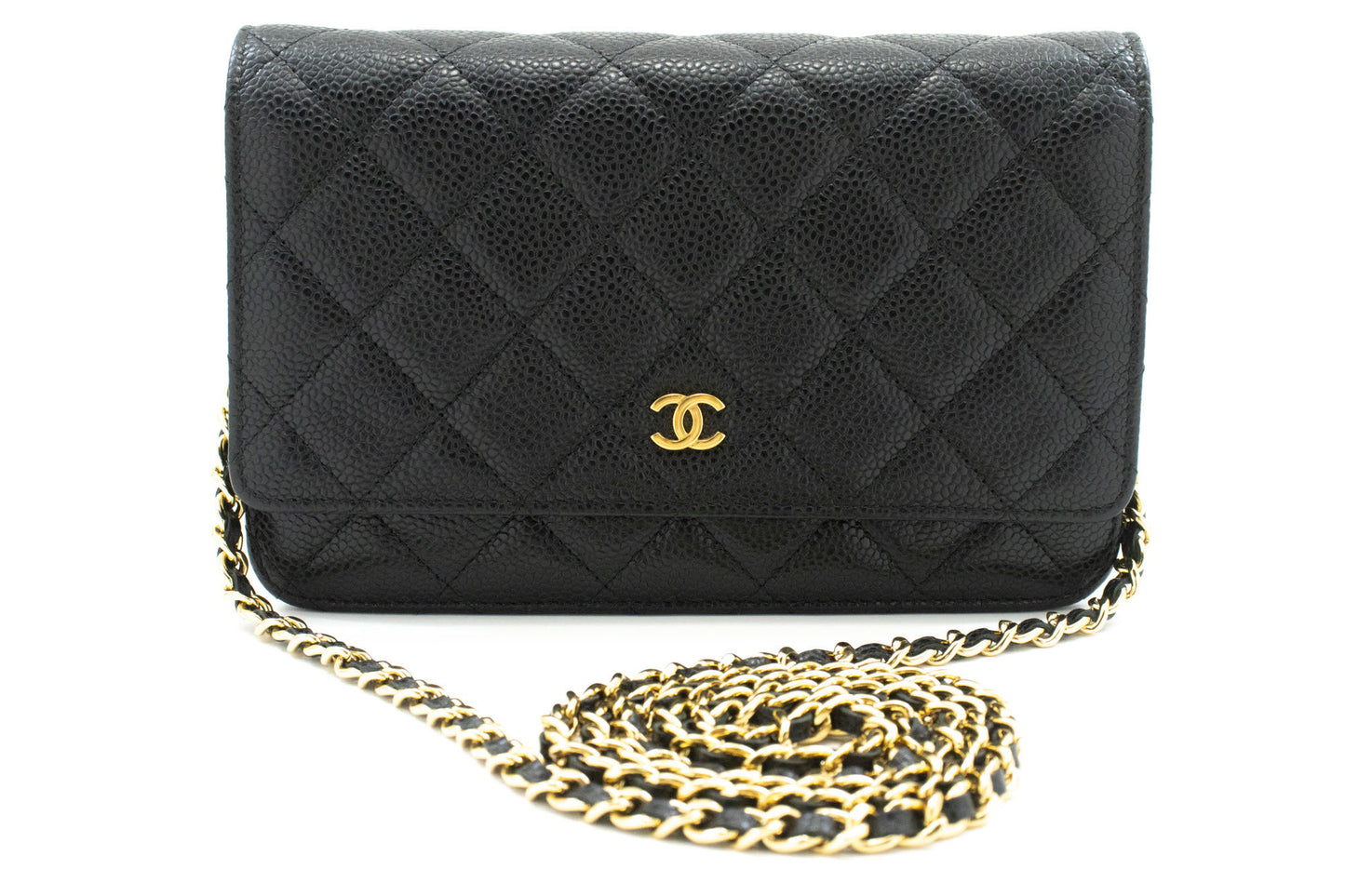 CHANEL Grained Calfskin Wallet On Chain WOC Sort Skuldertaske aa4 hannari-shop