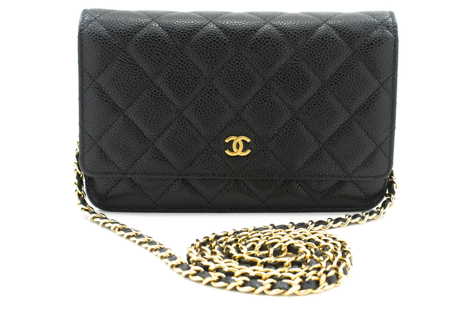 CHANEL Grained Calfskin Wallet On Chain WOC Sort Skuldertaske aa4 hannari-shop