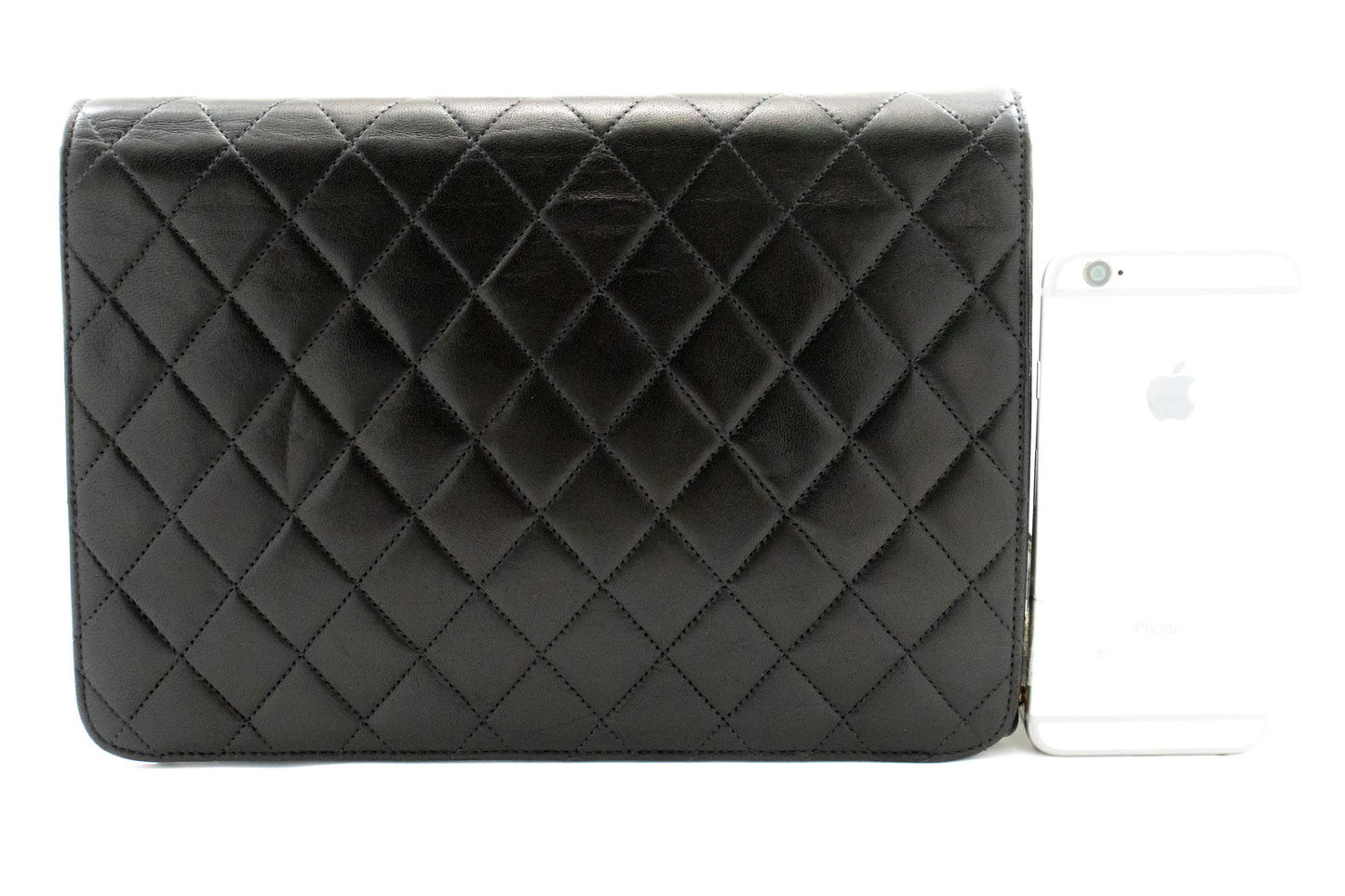 CHANEL skuldertaske med kæde, clutch, sort quiltet flap i lammeskind, taske aa2 hannari-shop