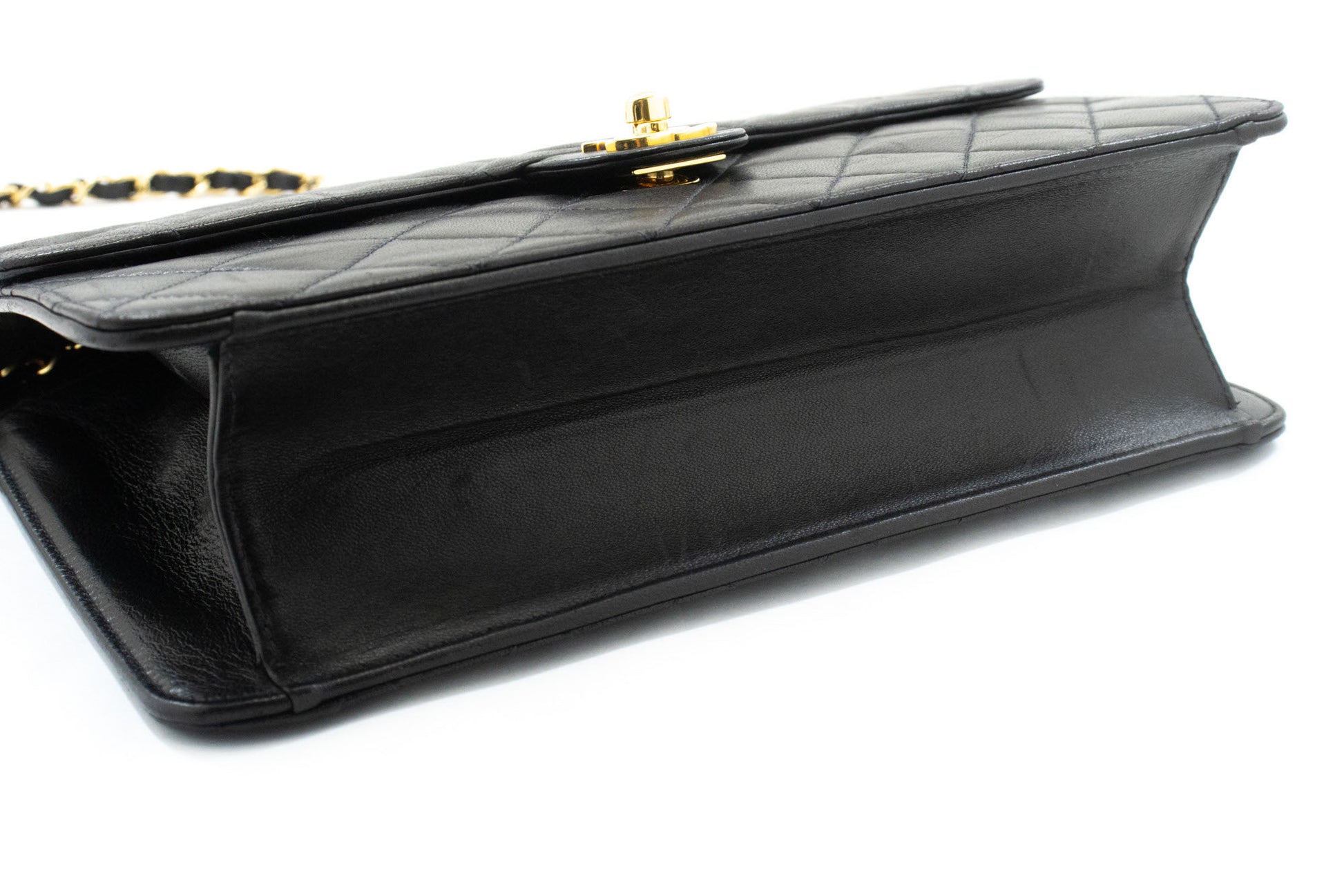 CHANEL skuldertaske med kæde, clutch, sort quiltet flap i lammeskind, taske aa2 hannari-shop