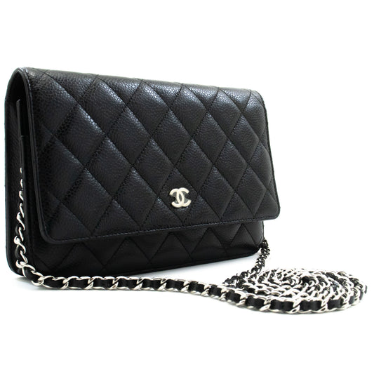 CHANEL Grained Calfskin Wallet On Chain WOC Black Shoulder Bag SV aa3 hannari-shop