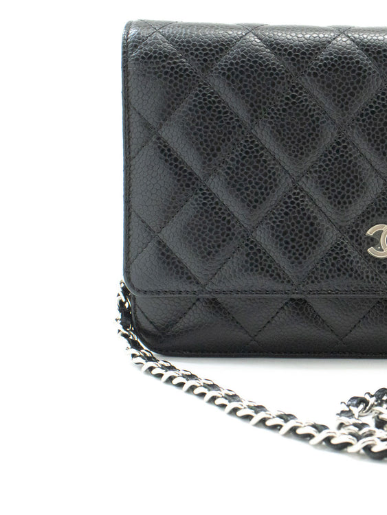 CHANEL Grained Calfskin Wallet On Chain WOC Black Shoulder Bag SV aa3 hannari-shop
