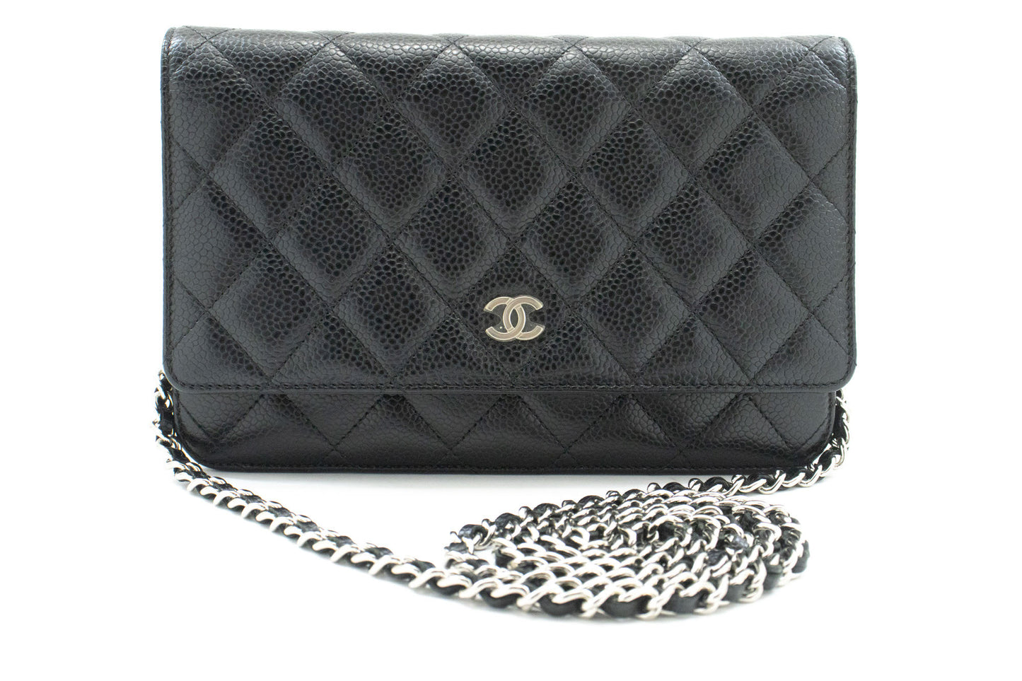 CHANEL Grained Calfskin Wallet On Chain WOC Sort Skuldertaske SV aa3 hannari-shop