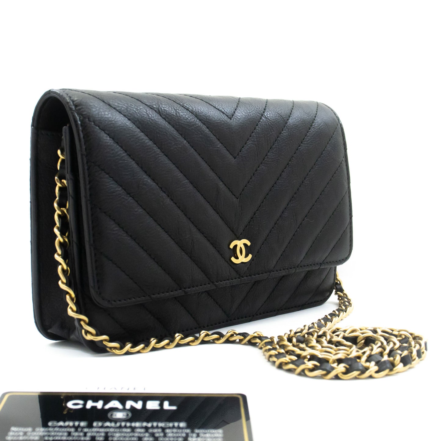CHANEL V-Stitch kalveskind Wallet On Chain WOC skuldertaske med kæde ab2 hannari-shop
