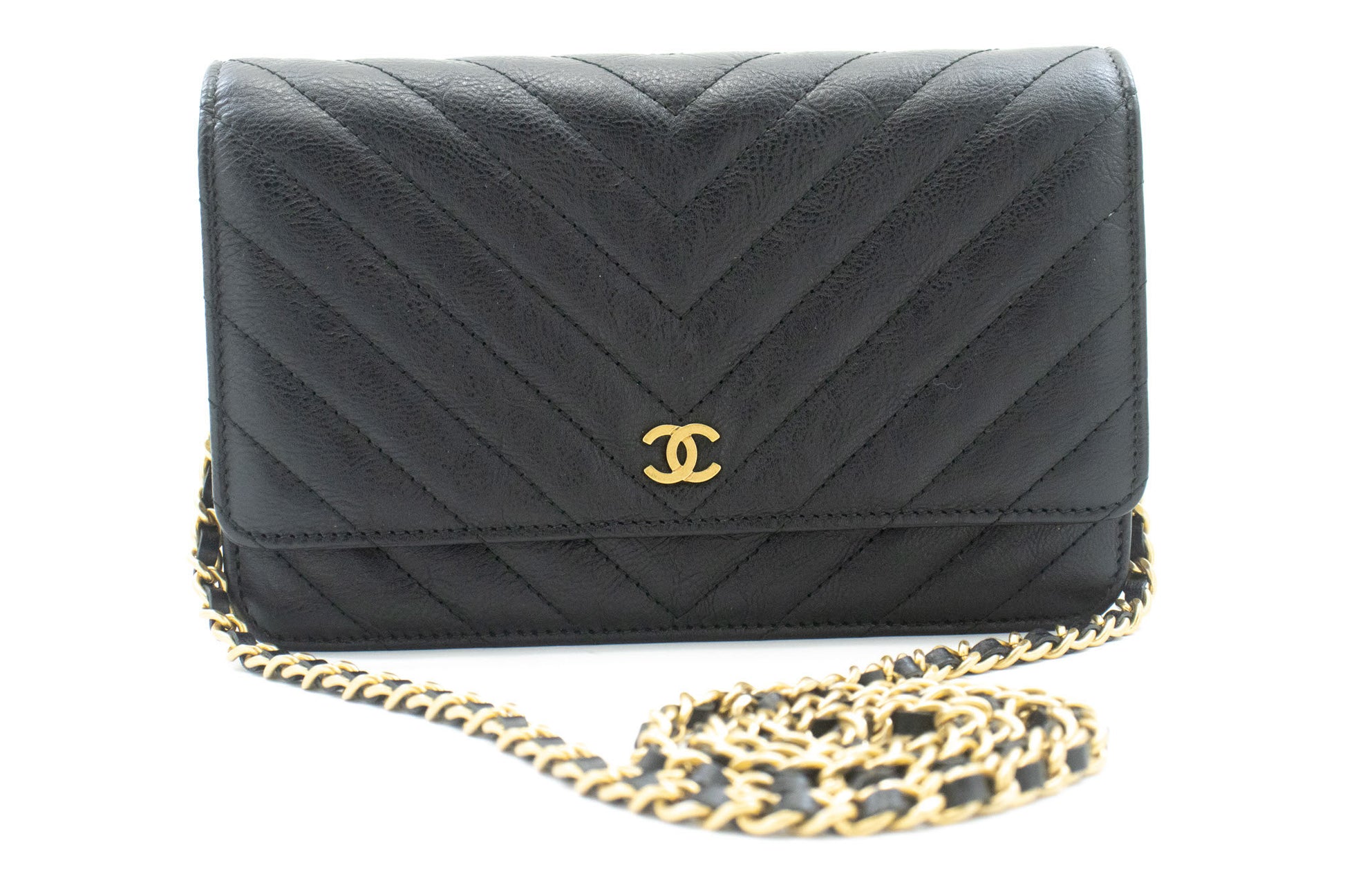 CHANEL V-Stitch kalveskind Wallet On Chain WOC skuldertaske med kæde ab2 hannari-shop