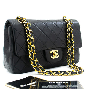 CHANEL Classic Double Flap 9" Chain Shoulder Bag Black Lambskin L39 hannari-shop