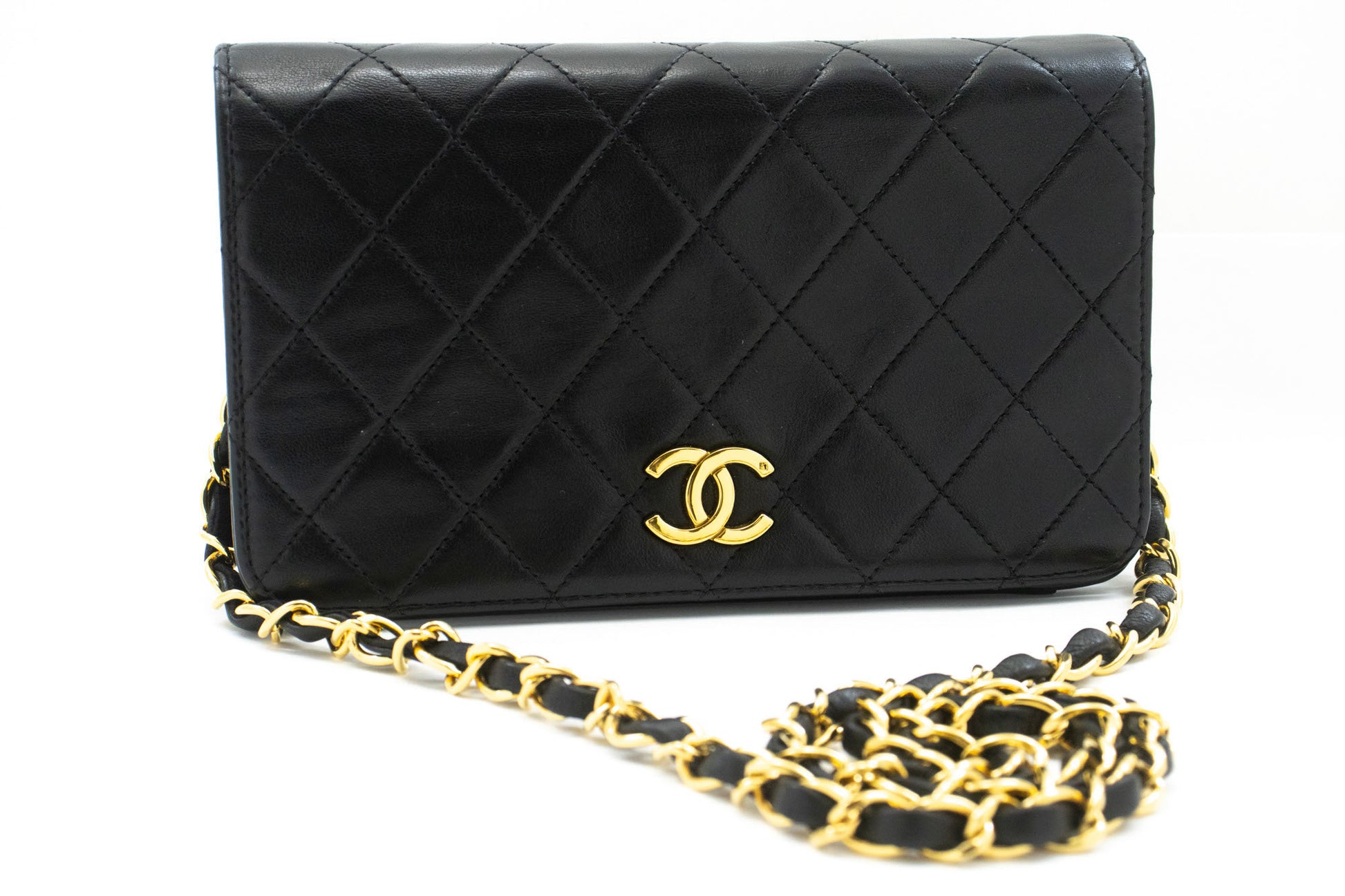 CHANEL Full Flap Small Chain Schoudertas Clutch Zwart Gequilt ab7 hannari-shop