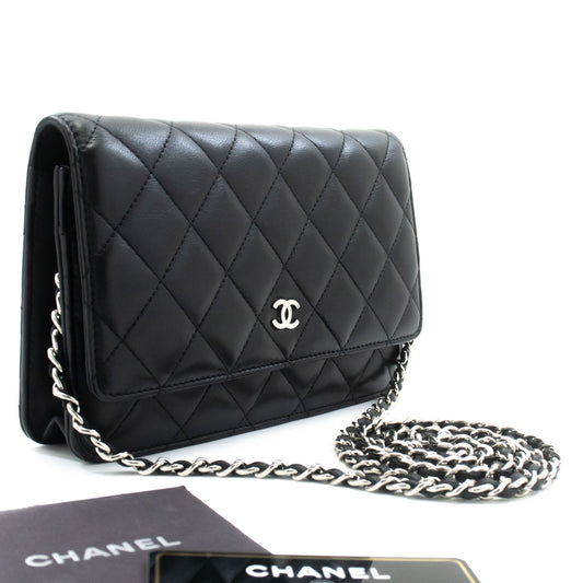 CHANEL Black Classic Wallet On Chain WOC Shoulder Bag Lambskin ab8 hannari-shop
