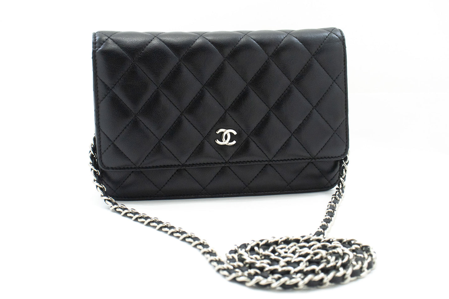 Sac à bandoulière CHANEL Black Classic Wallet On Chain WOC en agneau ab8 hannari-shop