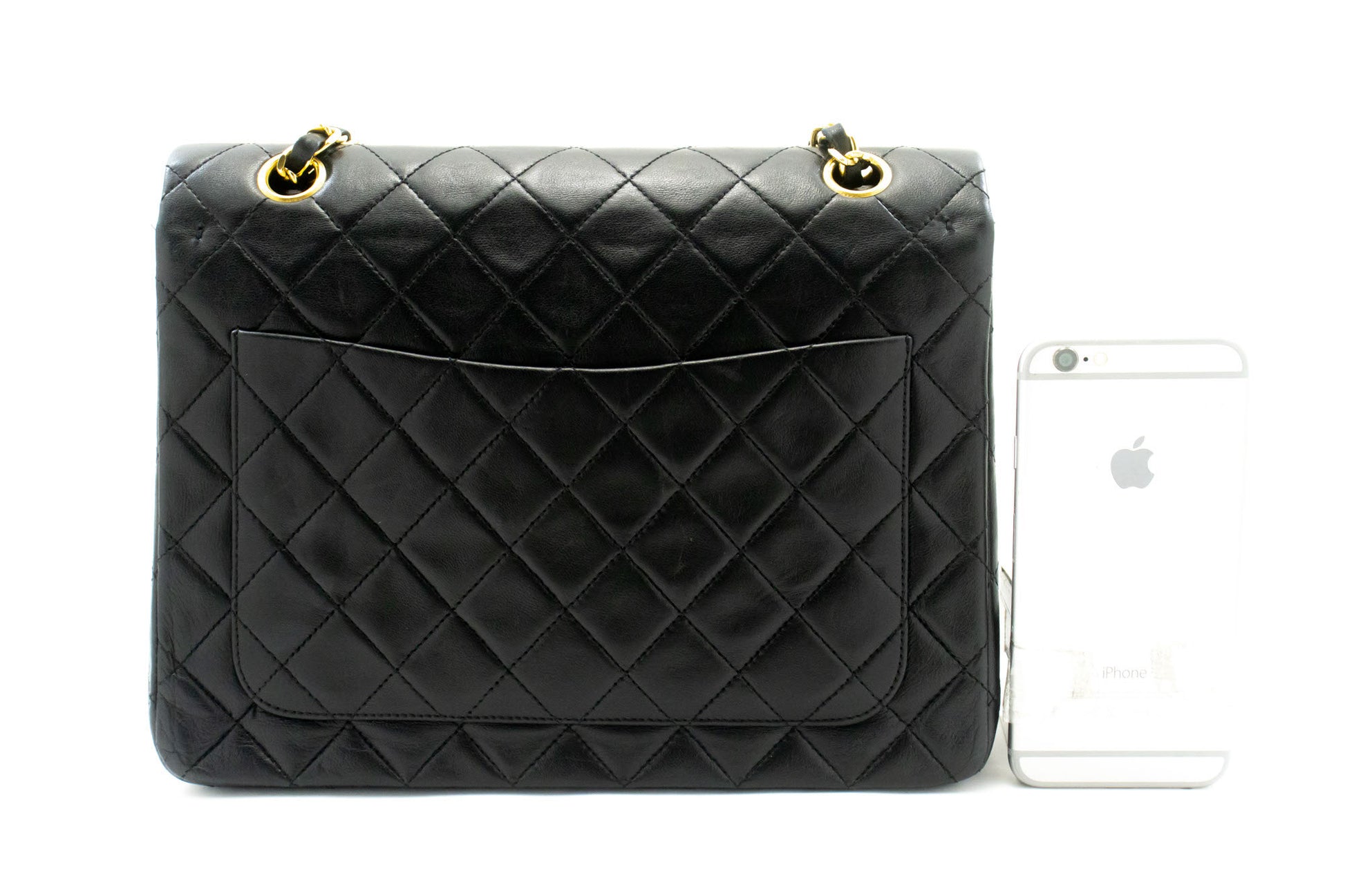Sac à bandoulière carré CHANEL Classic Double Flap en agneau noir ad7 hannari-shop