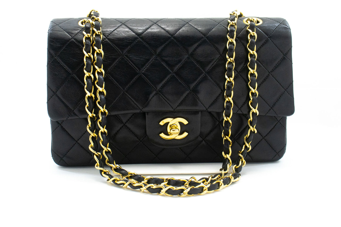 CHANEL Classic Double Flap 10" Chain Schoudertas Zwart Lamsleer ad8 hannari-shop
